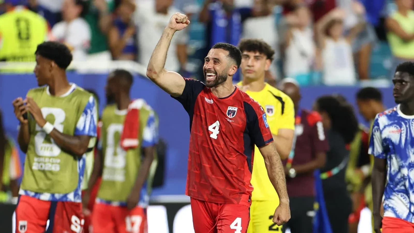 Player celebrating victory after a football match