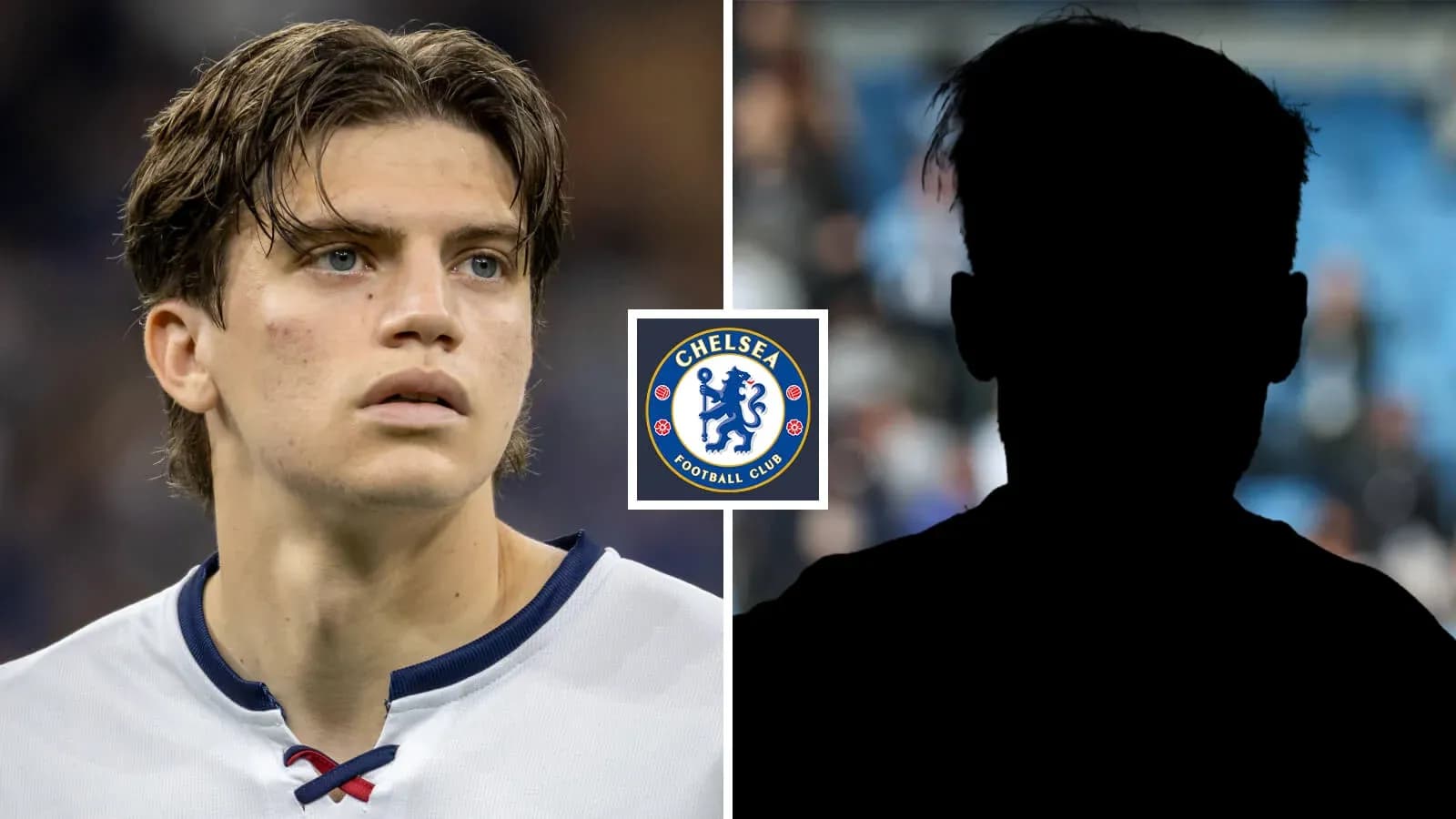 Chelsea player looking serious next to silhouette