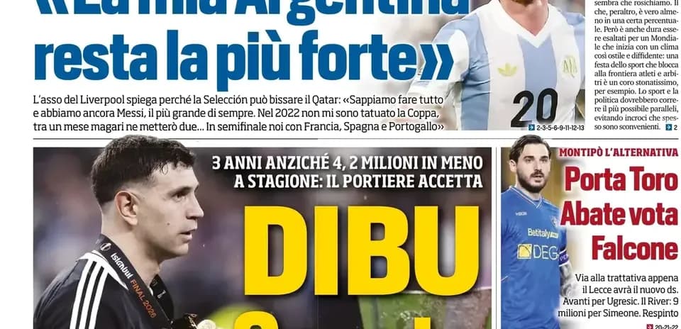 Headline about Argentina football team and player