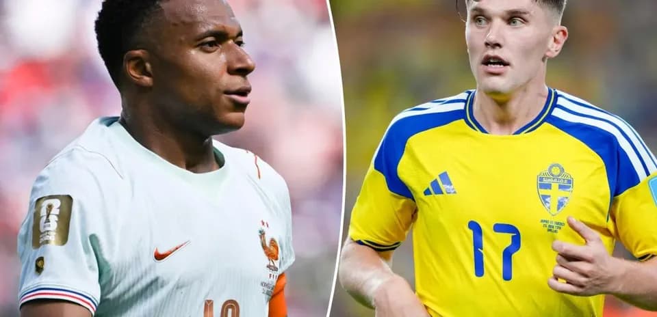 Mbappe and Swedish player during World Cup match