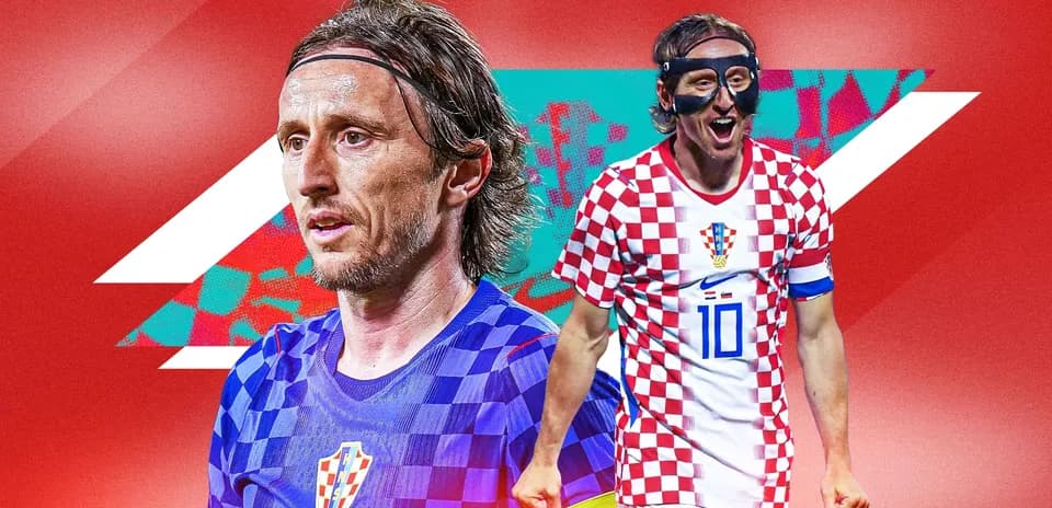 Luka Modrić in Croatia kit on colorful background