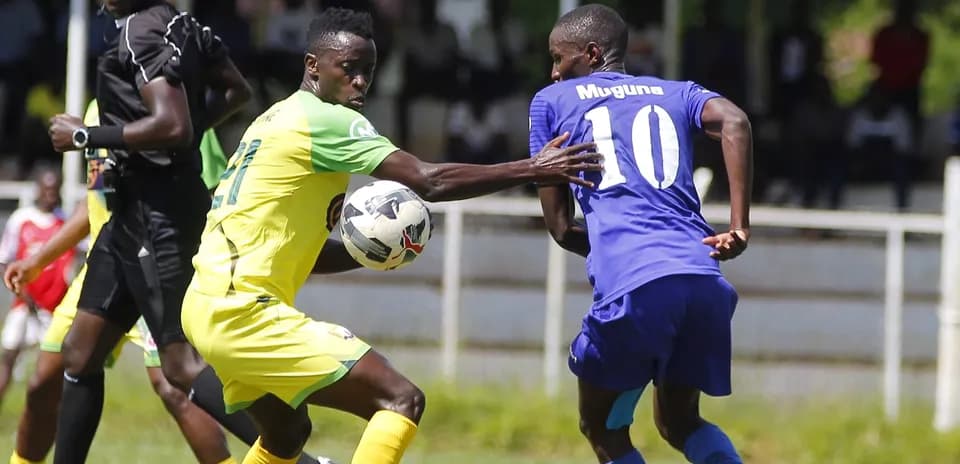 Players competing for the ball in FKF Premier League