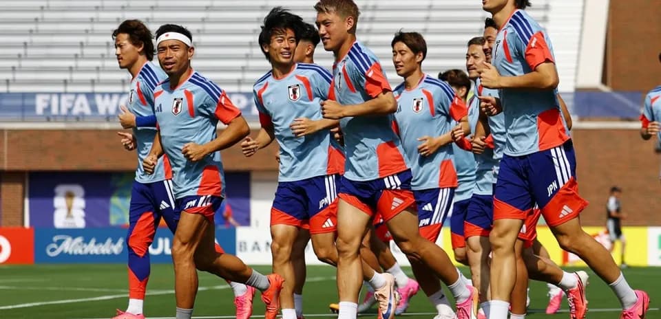 Japan national team jogging during training session