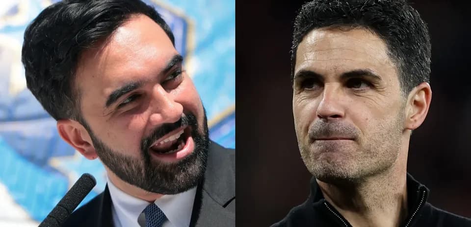 Two men, one speaking and one serious, side by side