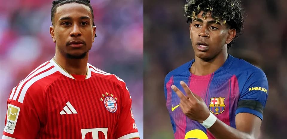 Players from Bayern Munich and Barcelona posing
