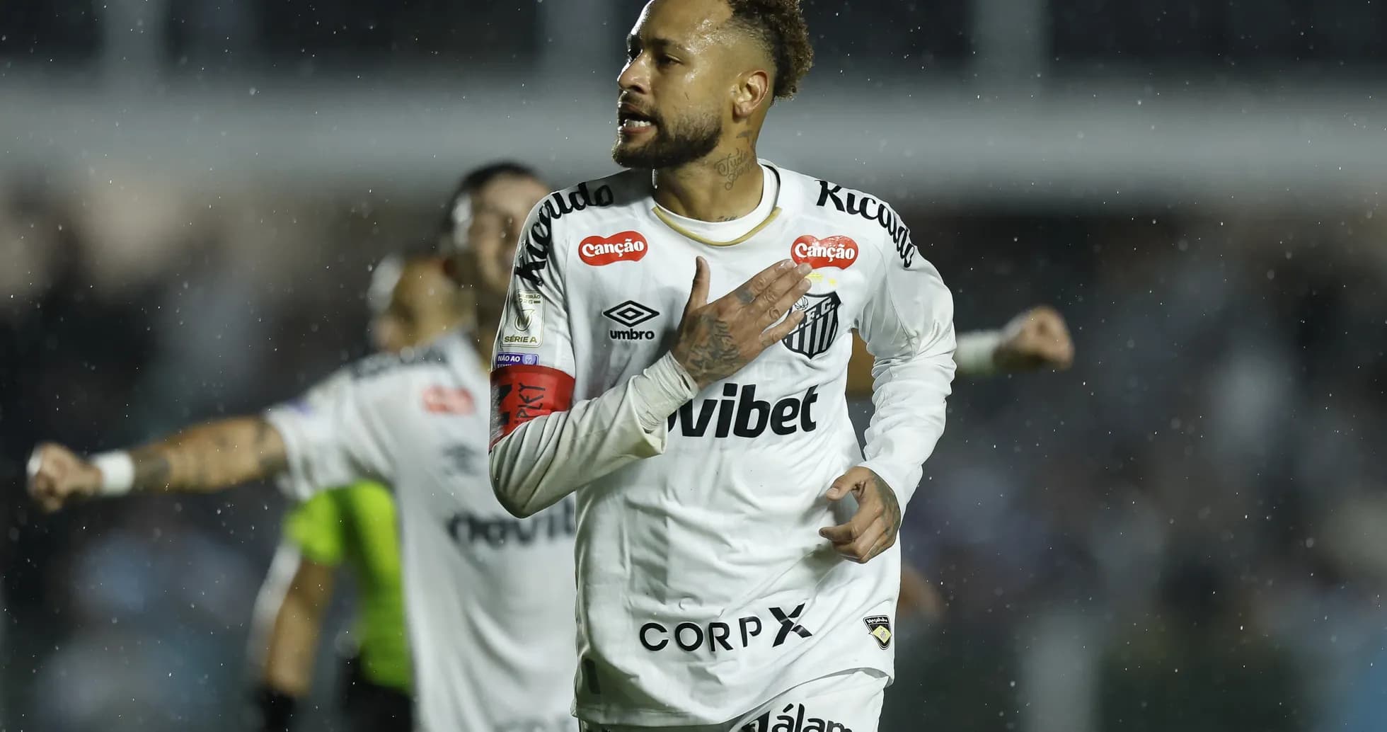 Neymar celebrating a goal for Santos FC