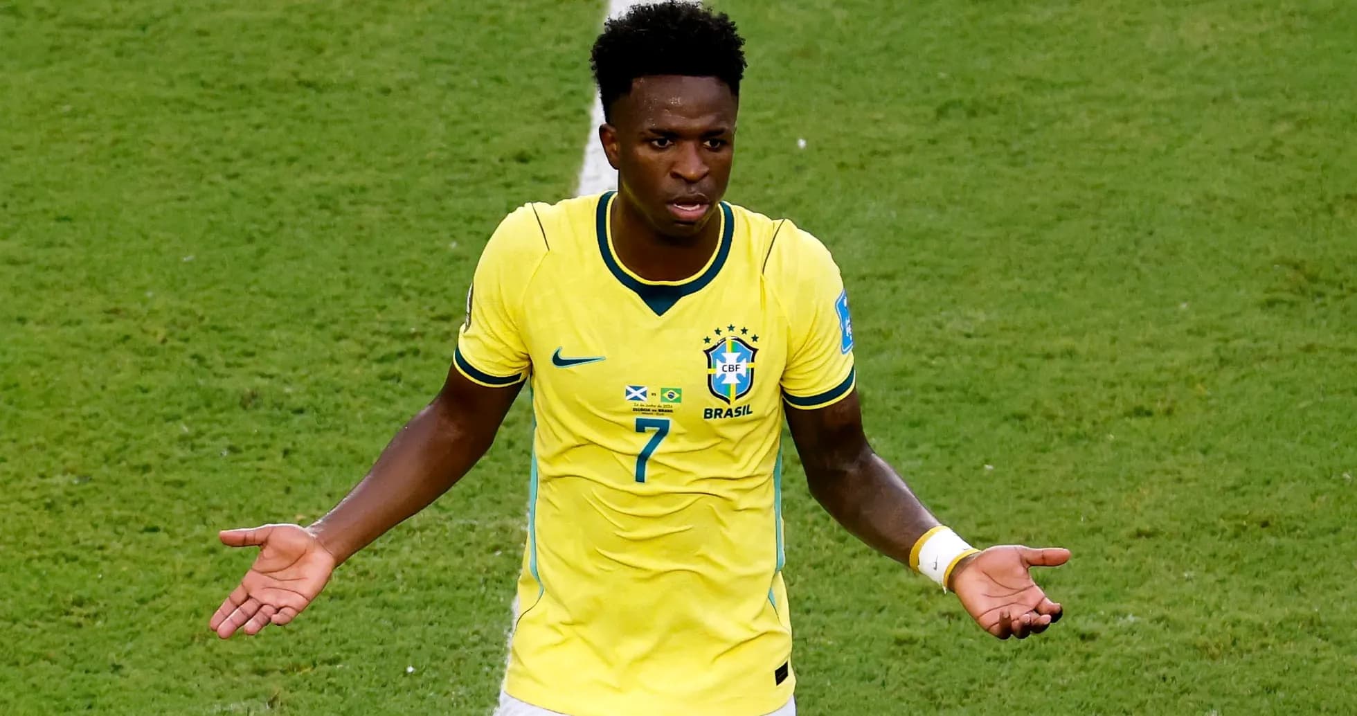 Brazilian player gesturing during a football match