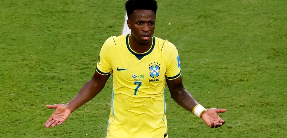 Brazilian player gesturing during a football match