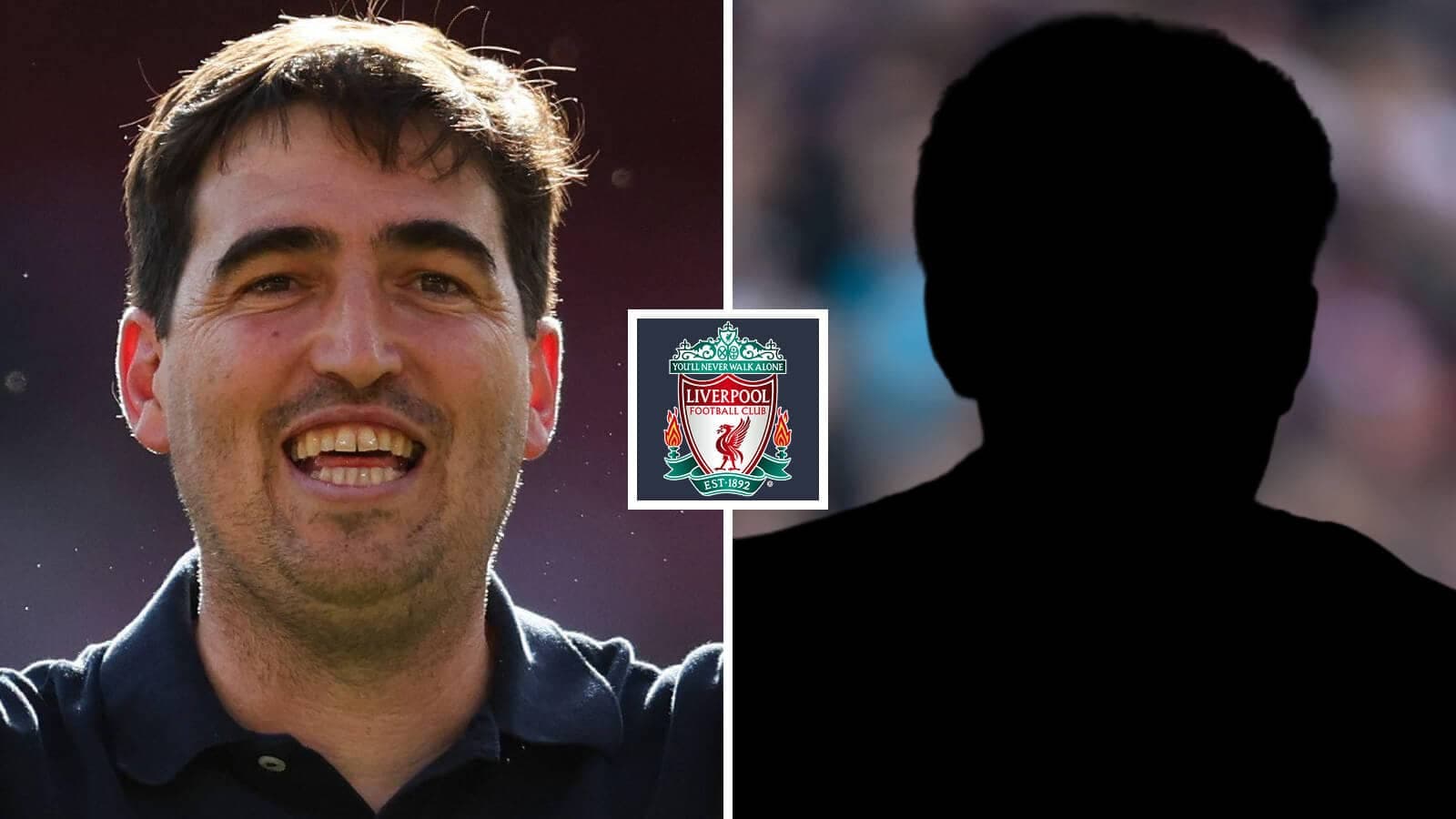 Smiling coach next to silhouette, Liverpool logo displayed