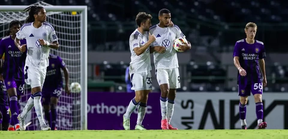 Players celebrating during Orlando City II match