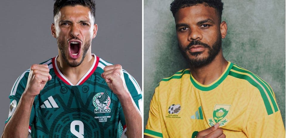 Mexico and South Africa players in jerseys