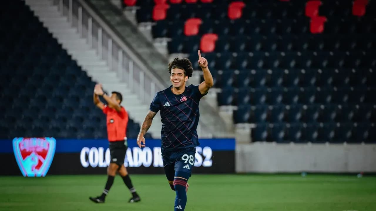 Player celebrating during Colorado Rapids II match