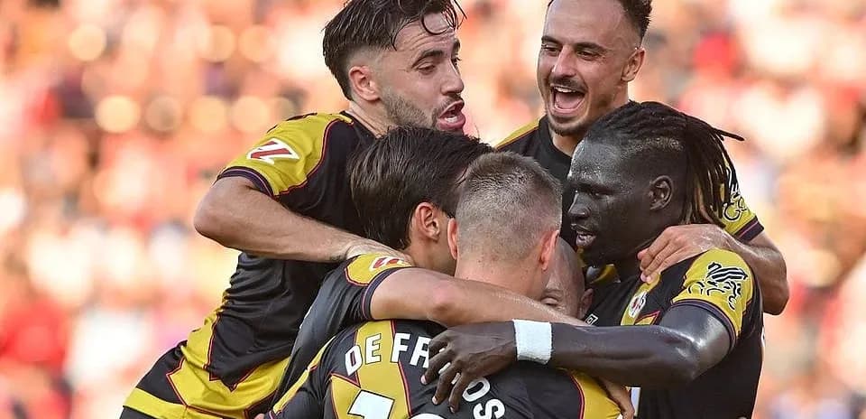 Players celebrating a goal during La Liga match