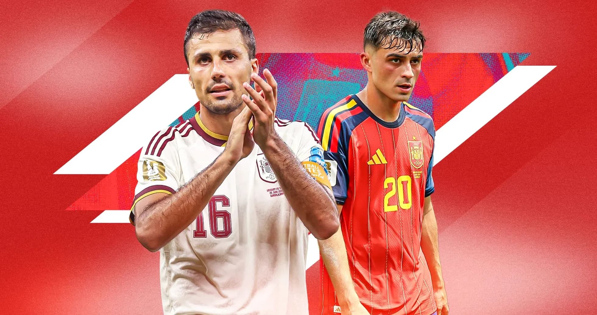 Two soccer players from Mexico and Spain facing each other