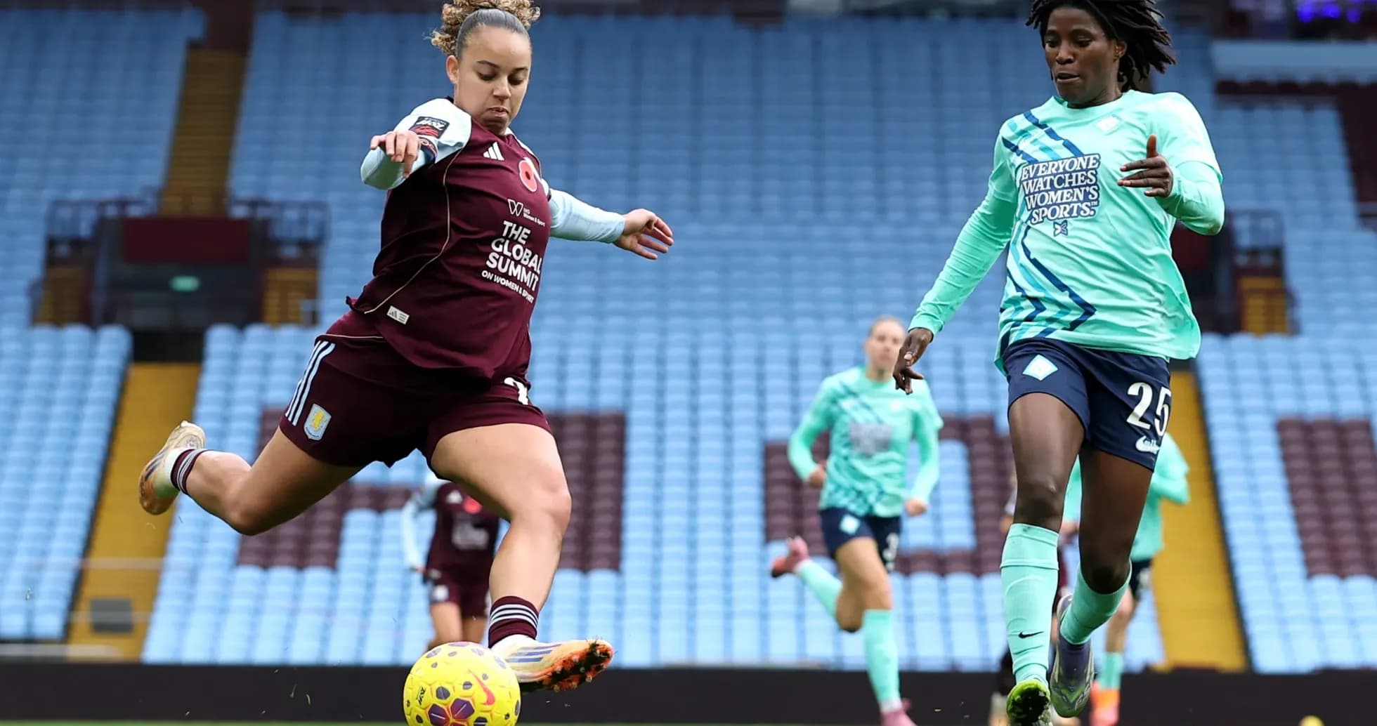 Player kicking ball during Aston Villa match