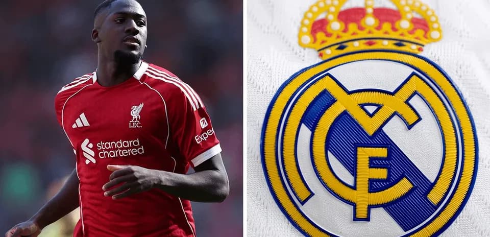 Player in Liverpool kit and Real Madrid logo