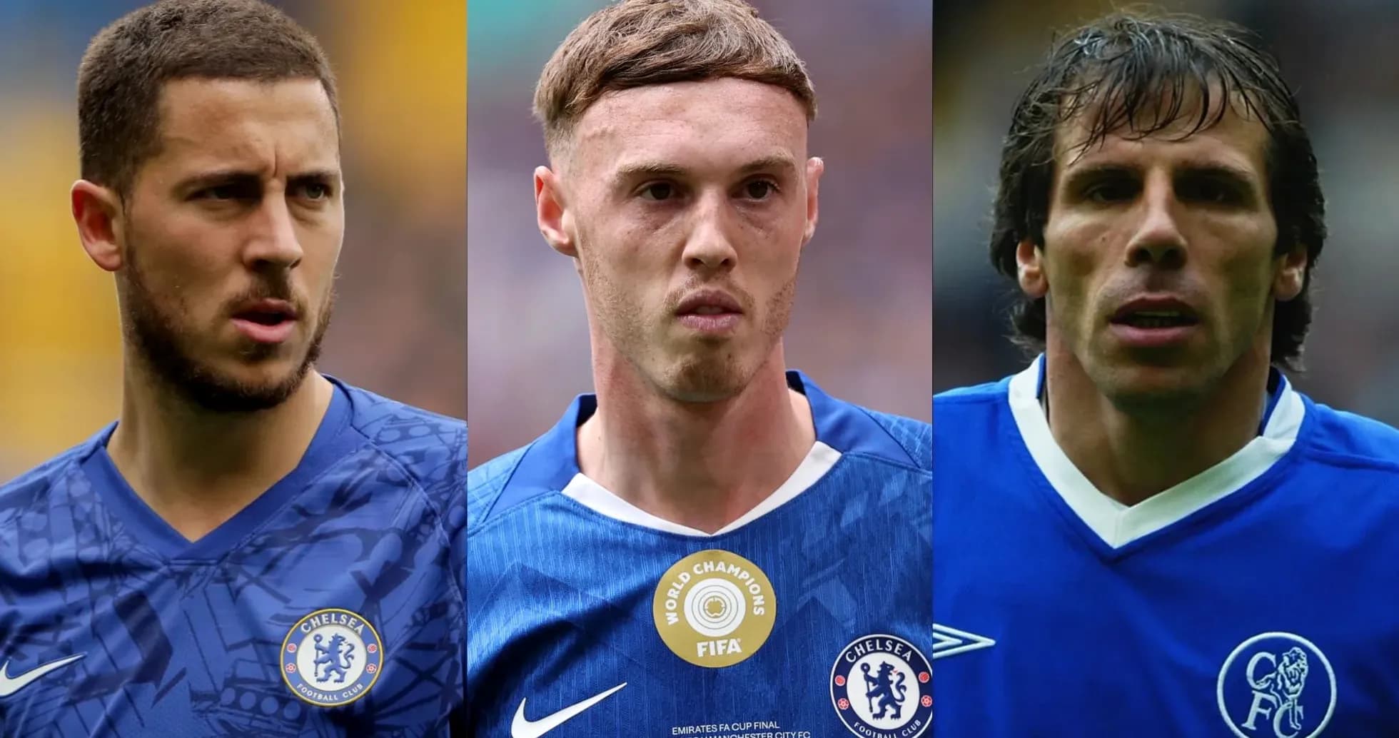 Three Chelsea players in team jerseys