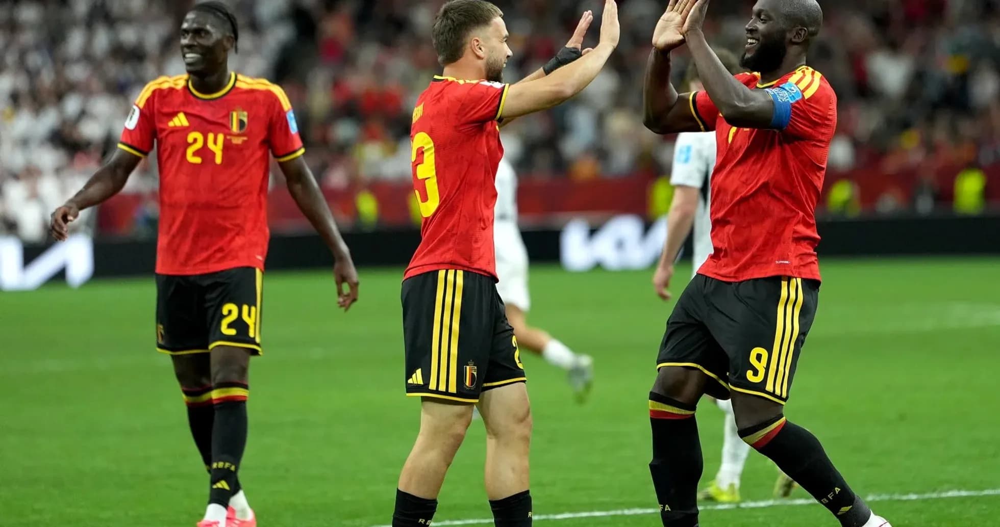 Belgium players celebrating during World Cup match