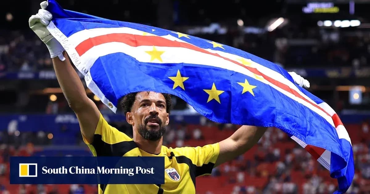Player celebrating with flag after match victory Player celebrating with flag after match victory