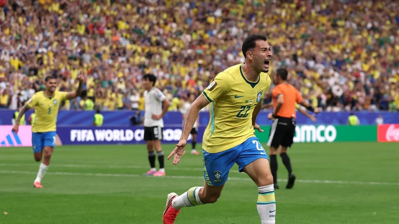 Brazil player celebrating goal during World Cup match
