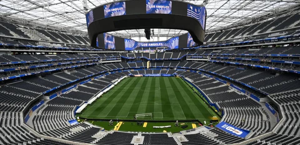 Empty stadium with a view of the soccer field