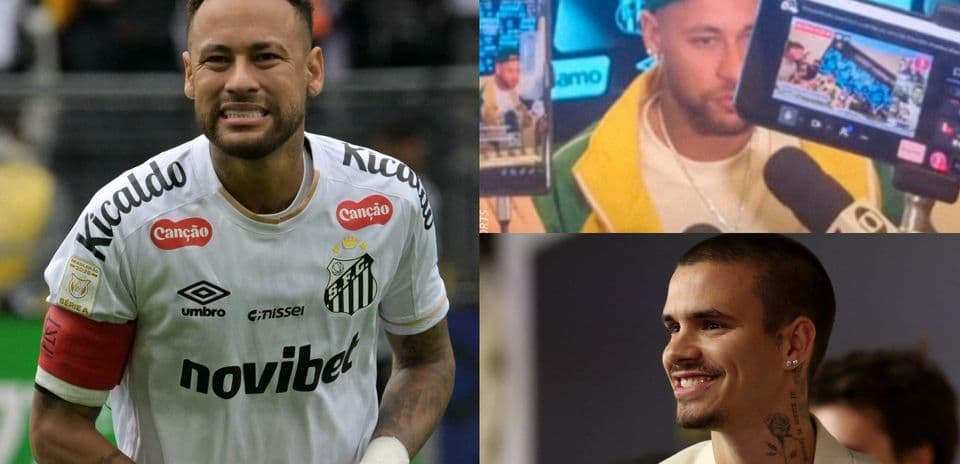 Neymar in Santos jersey during match and interviews