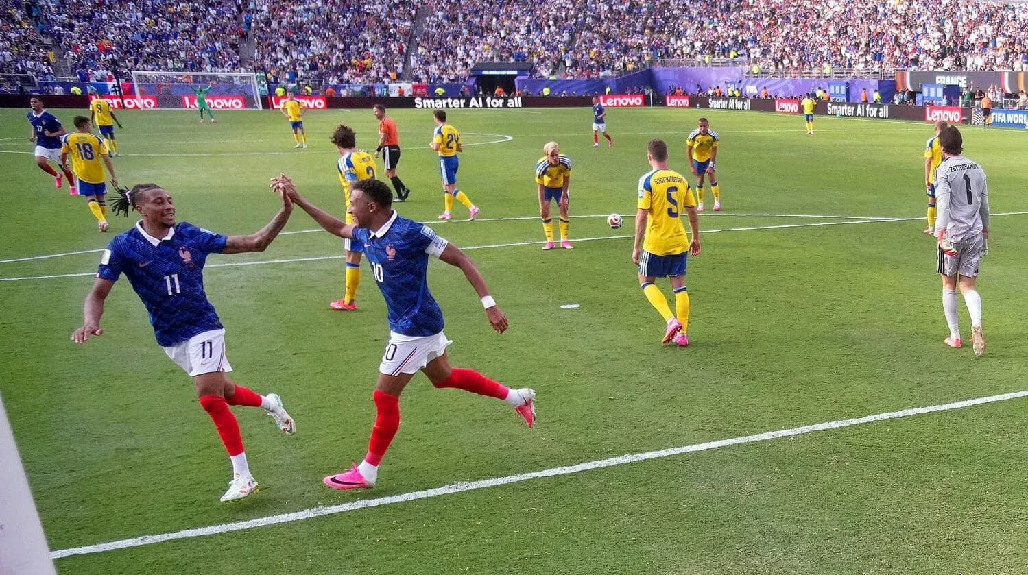 France players celebrating goal against Sweden