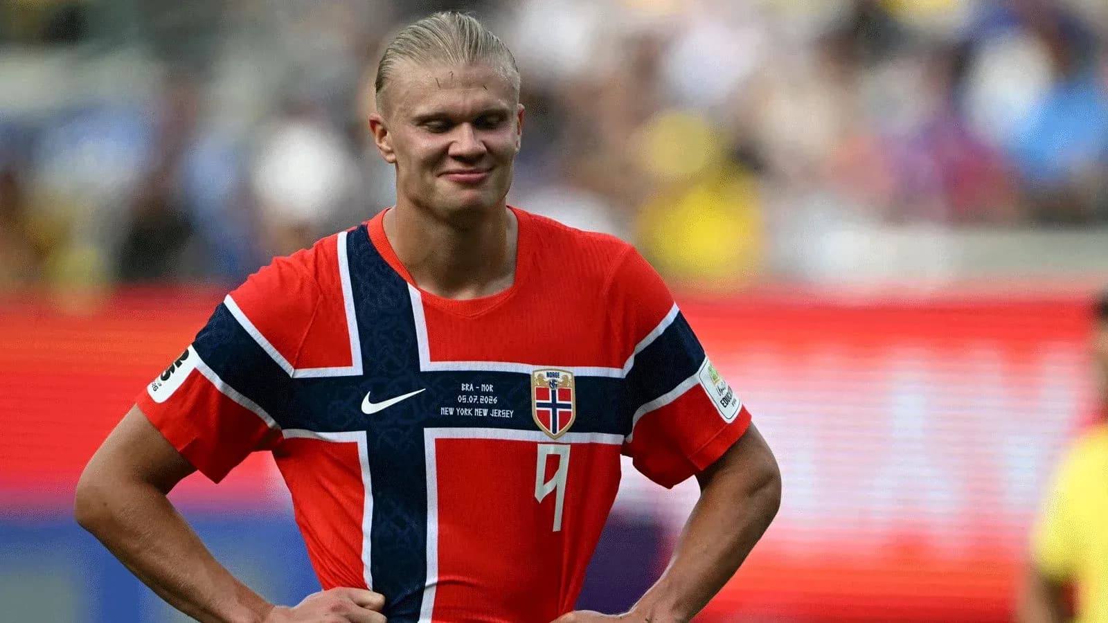 Norway player in red jersey during match
