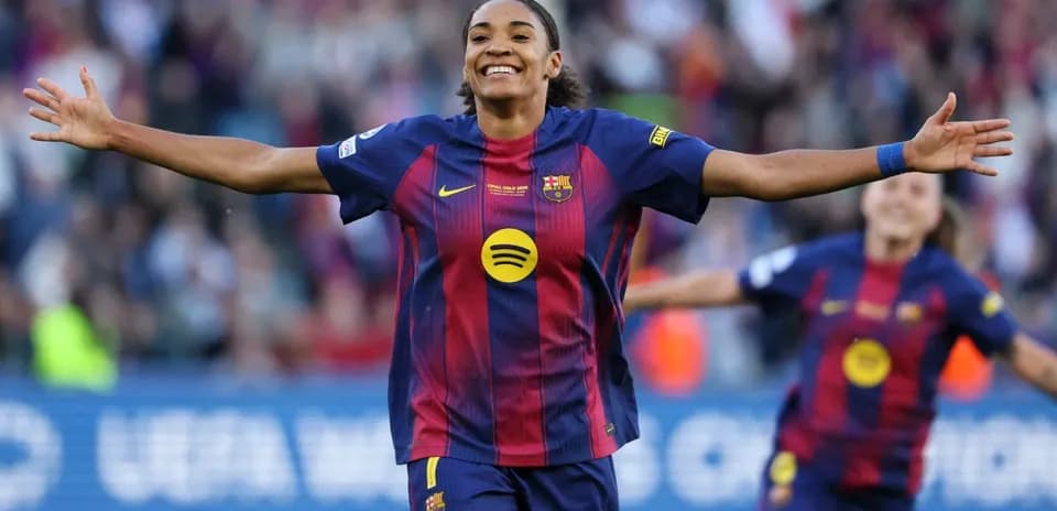 Barcelona player celebrating a goal on the field