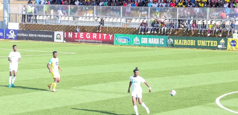 GOR Mahia player dribbling against Nairobi United