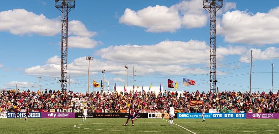 Detroit City players during USL match against Lexington