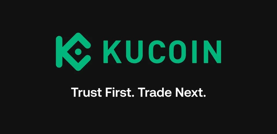 KuCoin logo with slogan on dark background