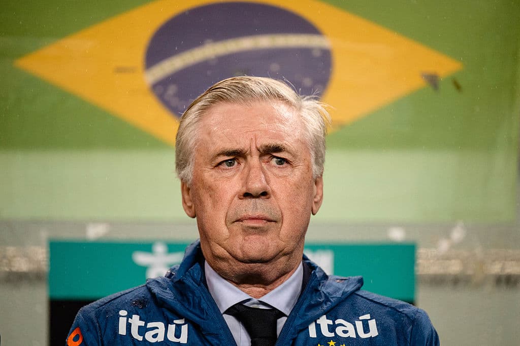 Coach standing in front of Brazil flag background