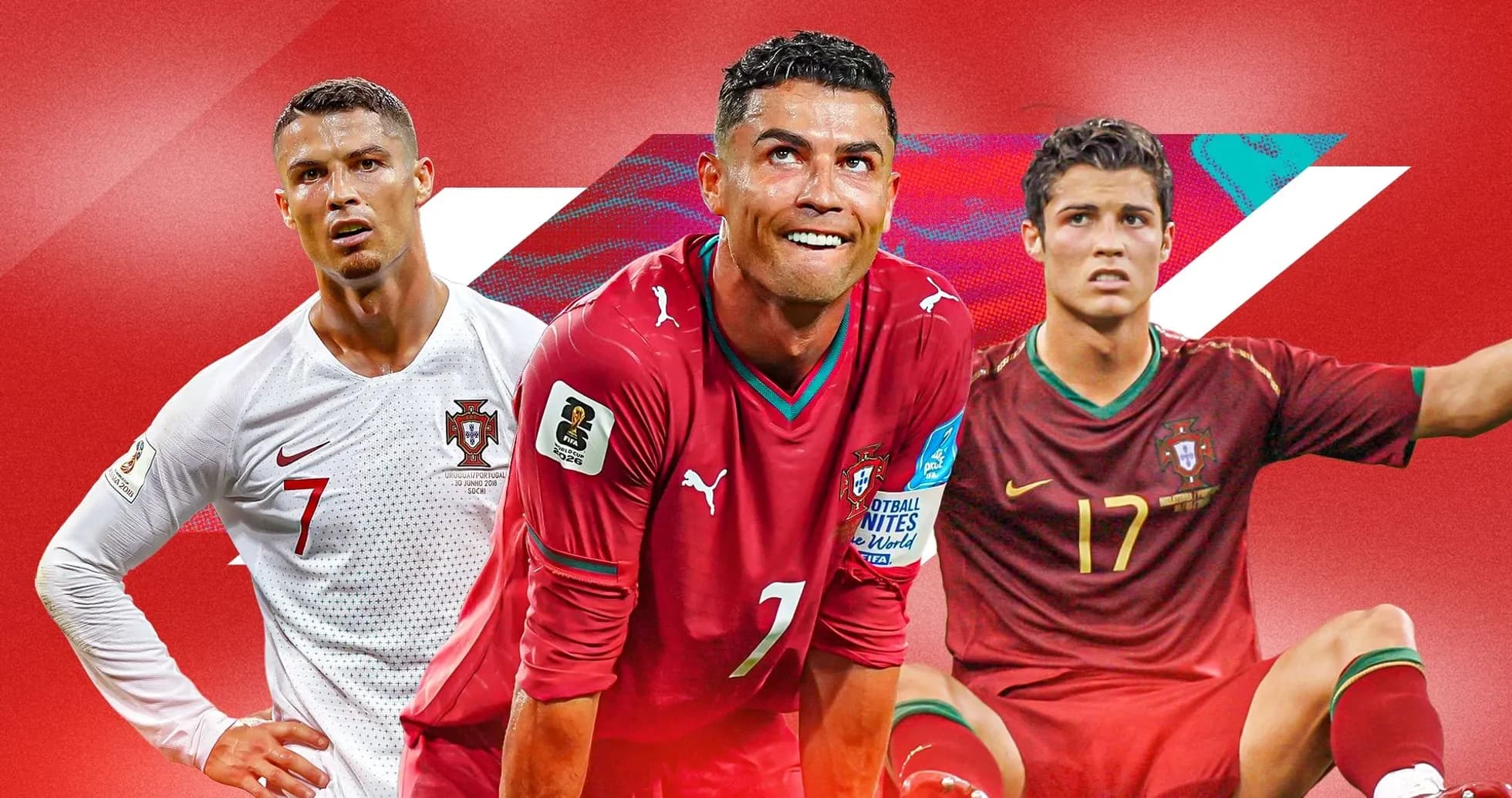Three Cristiano Ronaldo images in Portugal kits