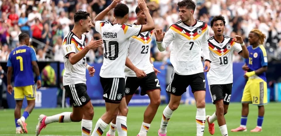 Germany players celebrating a goal during match