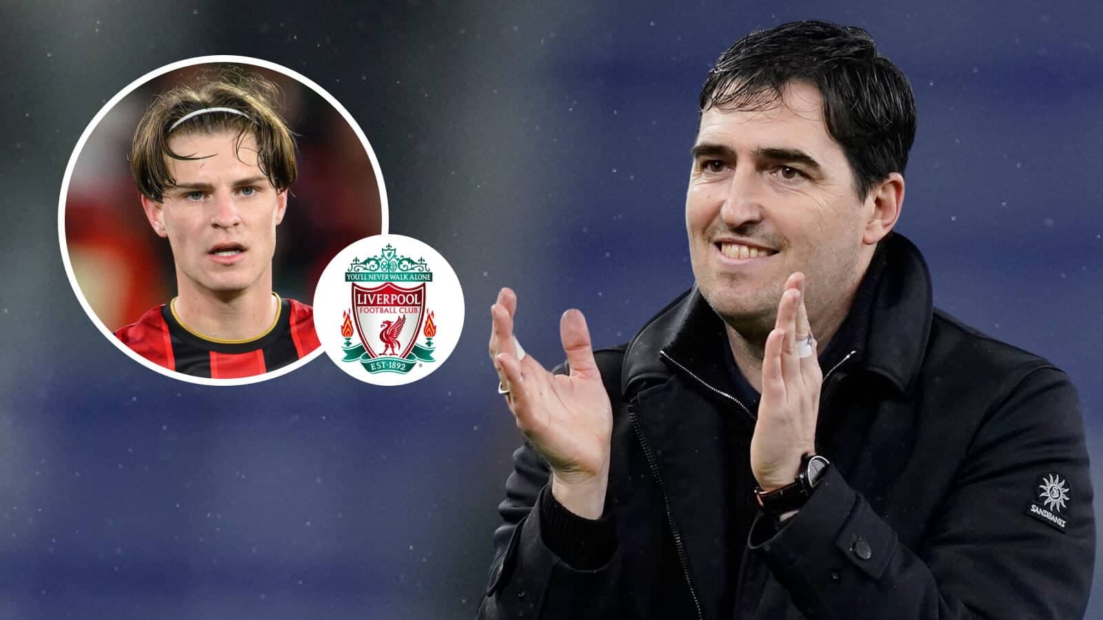 Liverpool manager applauding with player image overlay