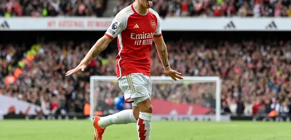 Player celebrating a goal during Arsenal match