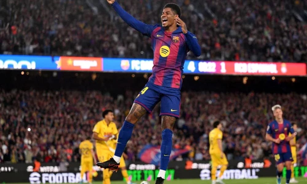 Barcelona player celebrating a goal in stadium