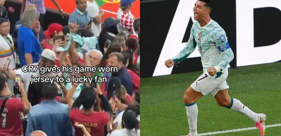 Fans celebrating as player gives away jersey