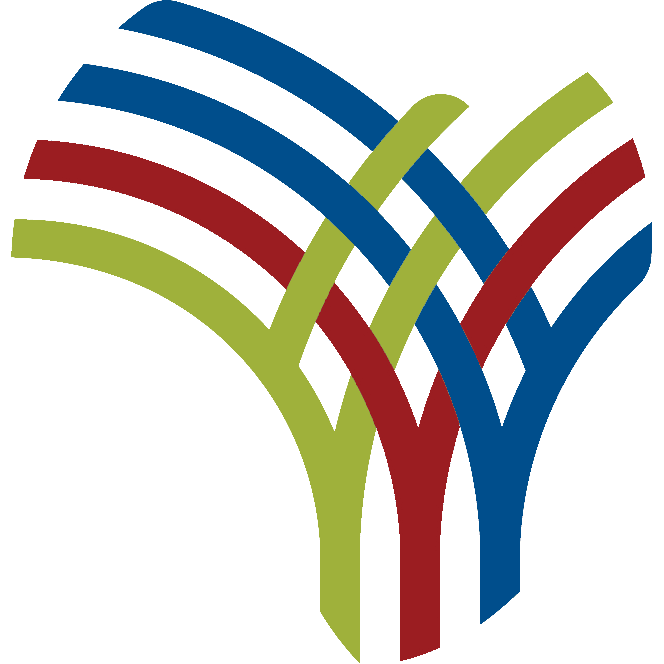 Colorful logo with intersecting lines in green, blue, and red