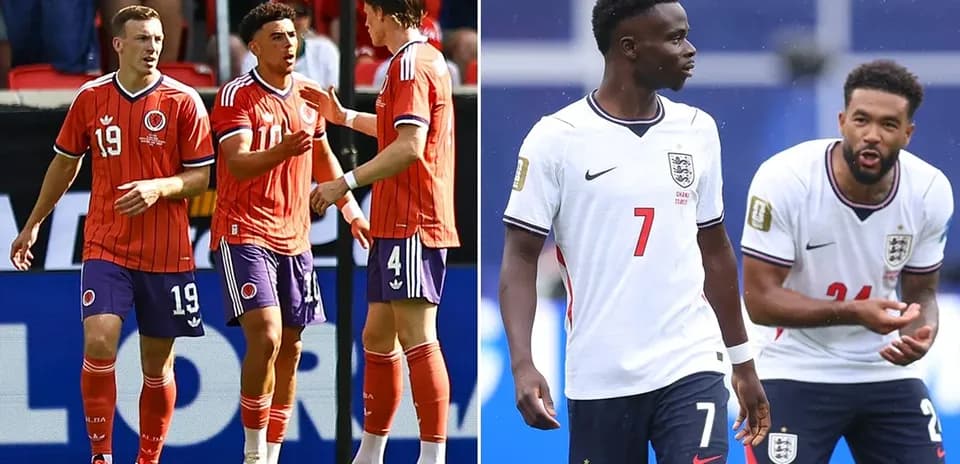 Colombia and England players interacting on the field