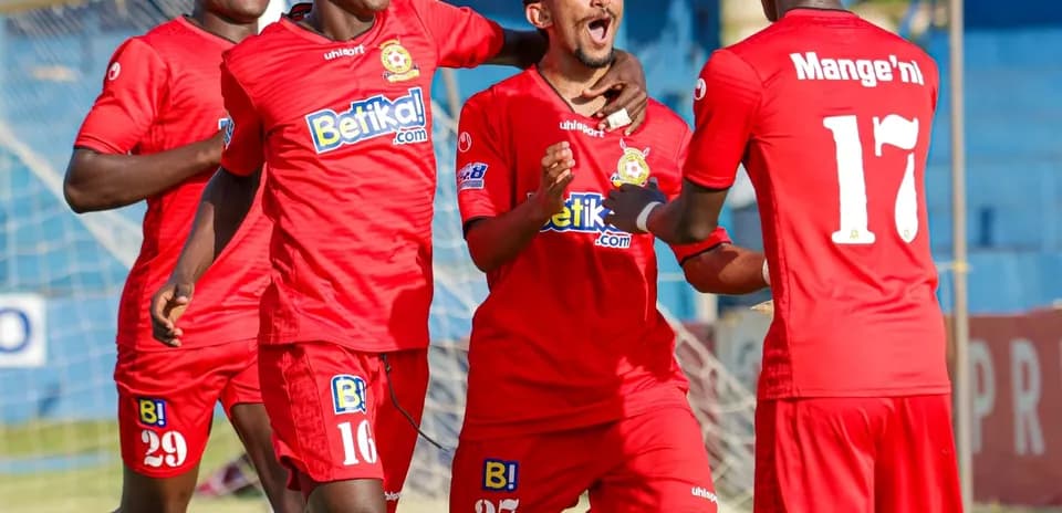 Players celebrating a goal during FKF Premier League