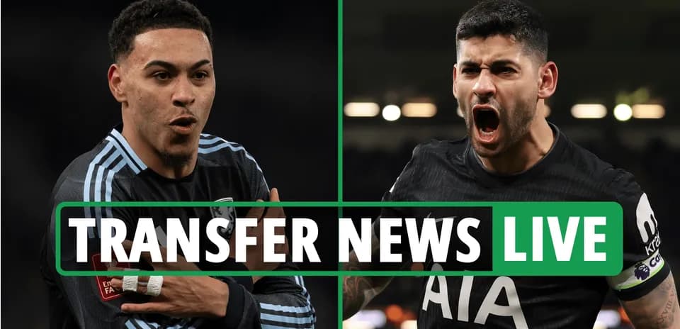 Two football players featured with transfer news banner