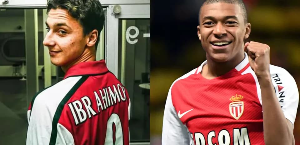 Zlatan Ibrahimovic and Kylian Mbappé in jerseys
