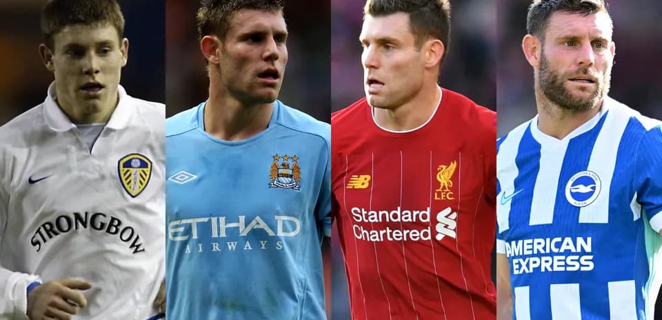 Four football players in club jerseys over the years