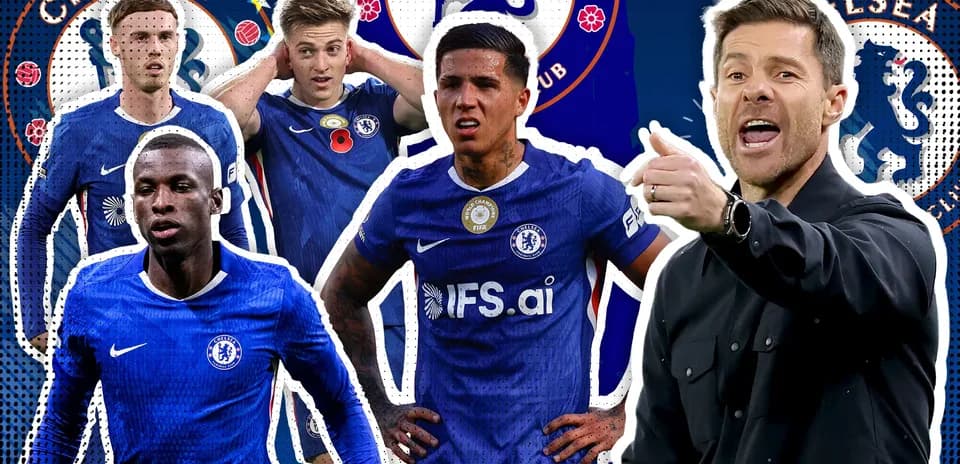 Chelsea players and coach in blue kits with club logo