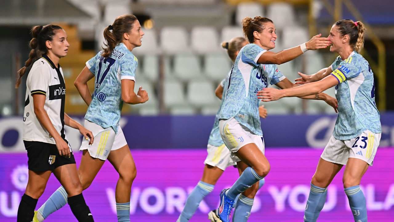 Juventus Women celebrating a goal against Parma Women
