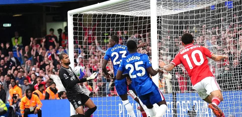 Goalkeeper saving shot during Chelsea vs Nottingham Forest