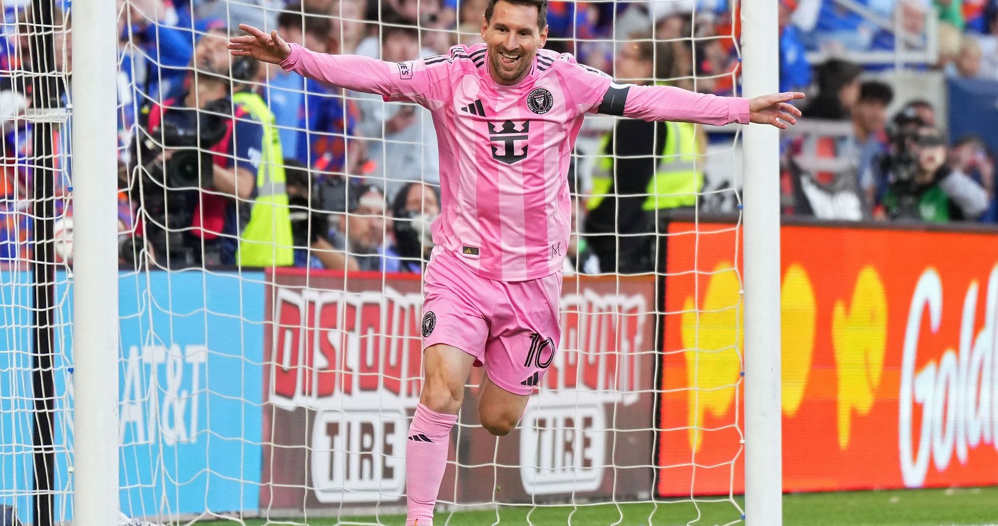 Lionel Messi celebrating a goal for Inter Miami