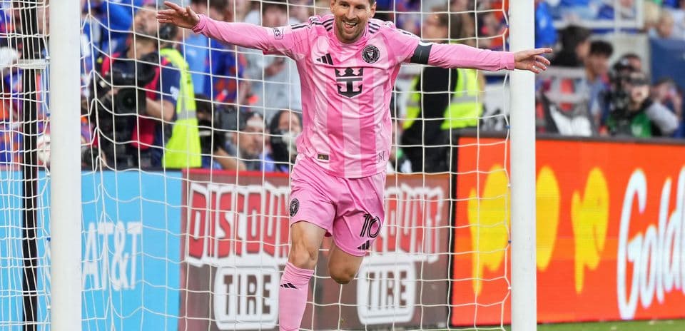 Lionel Messi celebrating a goal for Inter Miami